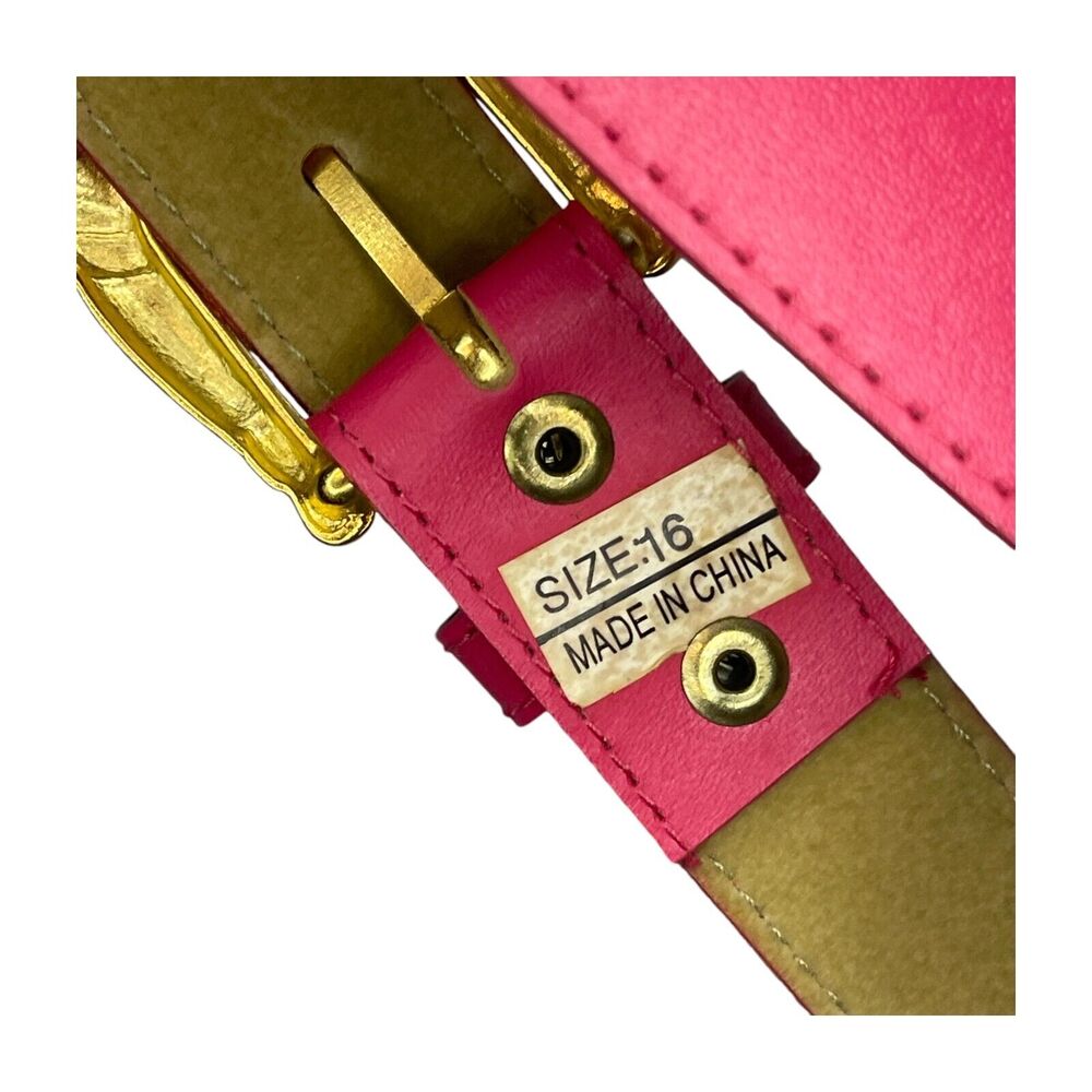 Women's Belt Size 16 Pink Faux Leather Gold-Tone Metal Buckle Dress Casual Wear - Picture 4 of 6